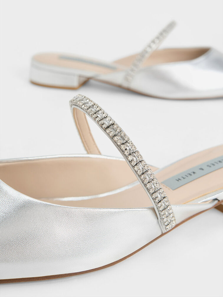 Sepatu Mules Gem-Embellished Ambrosia, Silver, hi-res