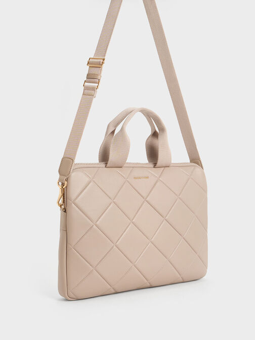 Aubrielle Quilted Laptop Bag, Taupe, hi-res
