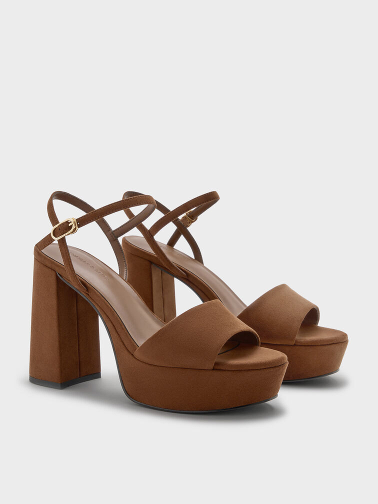 Faux Suede Block-Heel Platform Sandals, Brown, hi-res