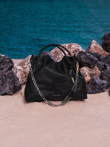 Delfina Chain Tote Bag, Noir, hi-res