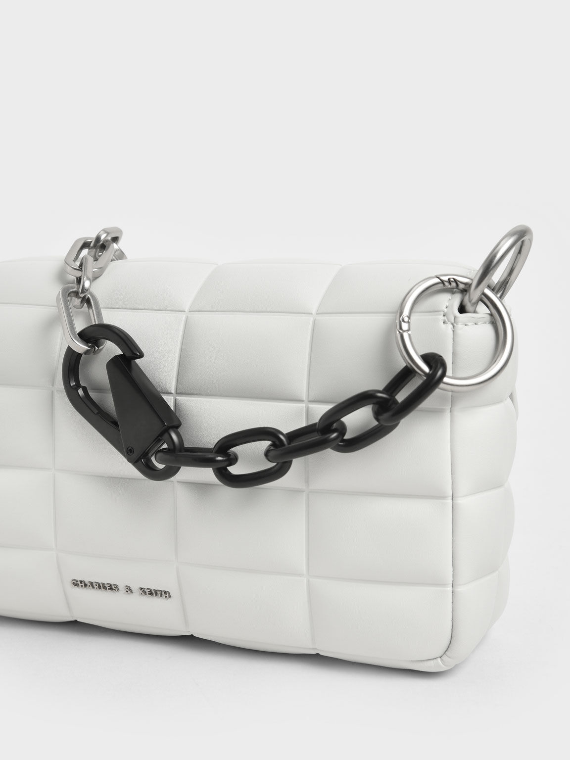 Tas Bahu Chunky Chain Handle Quilted, White, hi-res