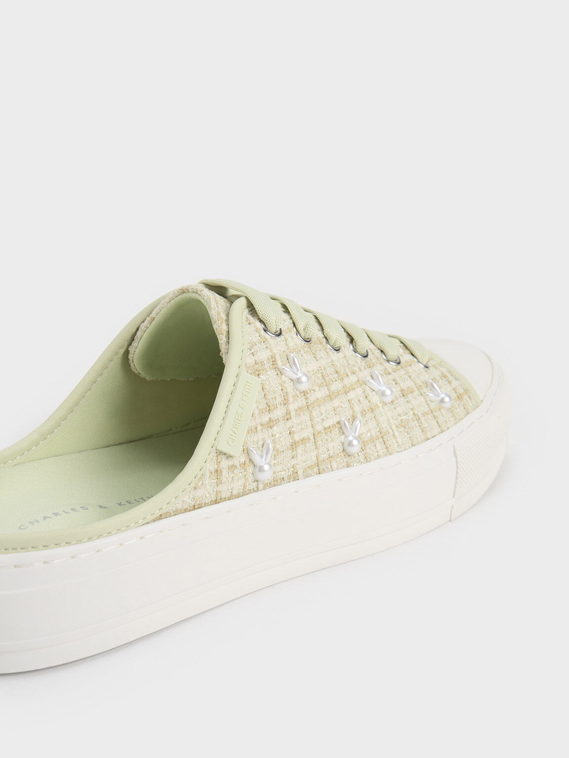 Sepatu Sneakers Slip-On Bunny Tweed, Green, hi-res