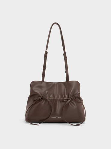 Tas Bahu Bow Ruched Reese, Espresso Brown, hi-res