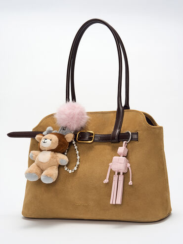 Gantungan Tas Furry Ball Pearl Beaded-Strap, Cotton Candy Pink, hi-res