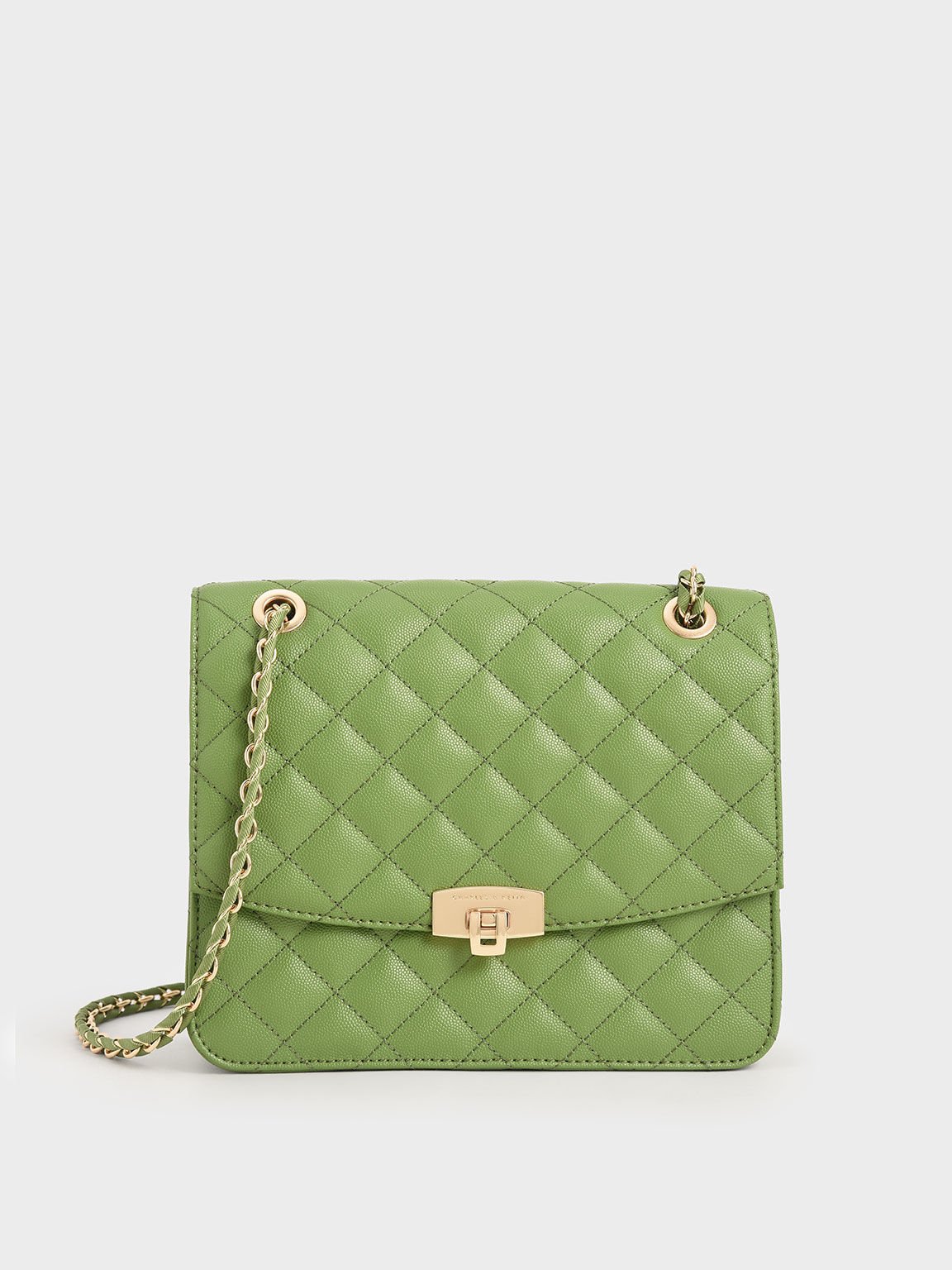Clutch Quilted Chain Strap, Green, hi-res
