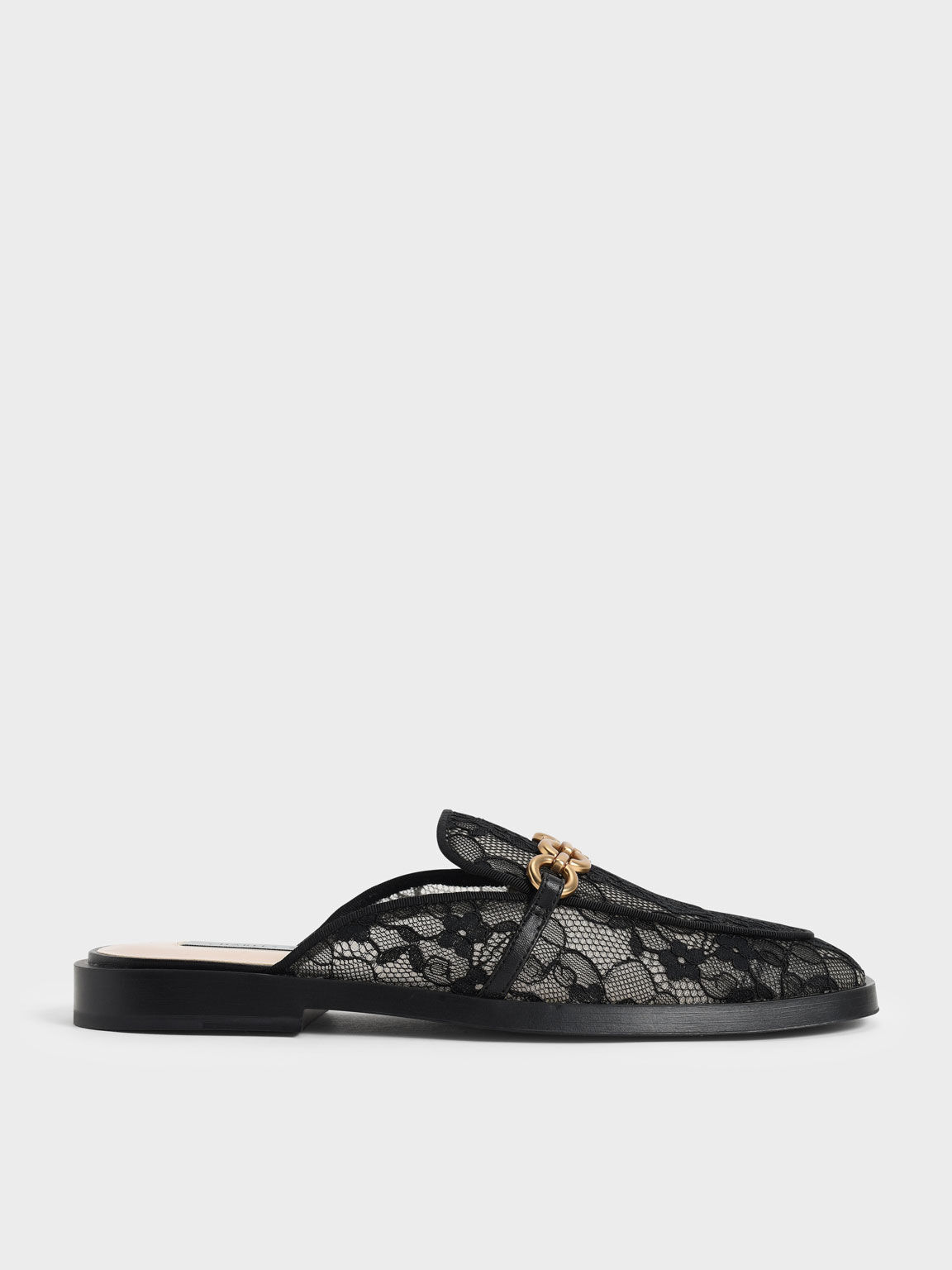 Sepatu Chain-Link Lace Loafer Mule, Black, hi-res