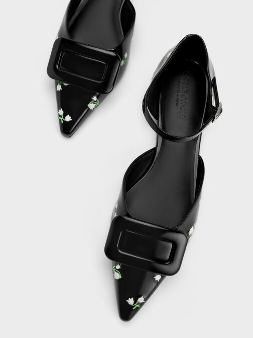 Sepatu Flats Rosalie Leather Floral D'Orsay, Multi, hi-res