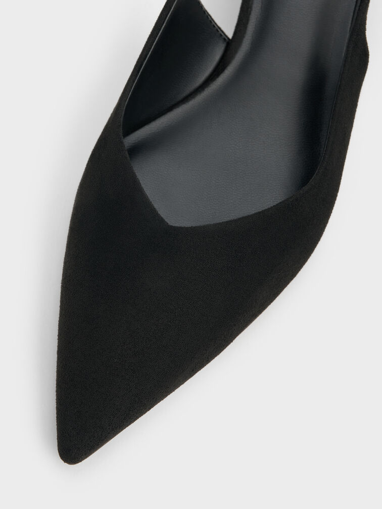 Sepatu Kitten Heels Slingback Luciana Faux Suede, Black Textured, hi-res