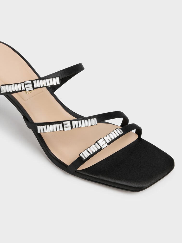 Sandal Heeled Gem-Bow Jessy, Black Textured, hi-res