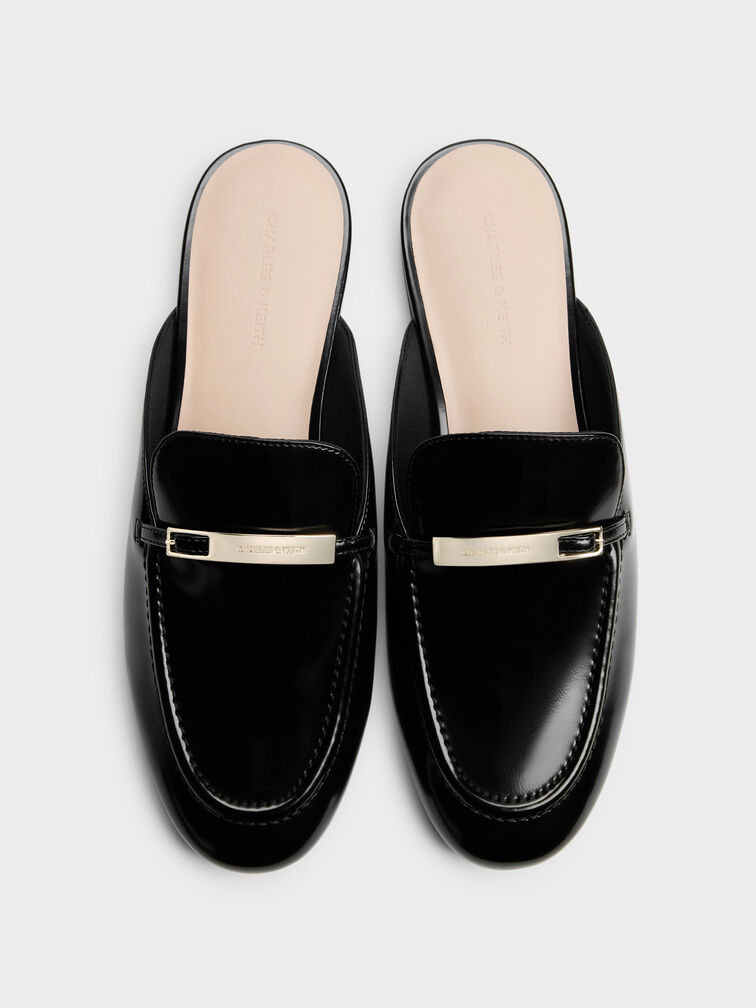 Metallic-Bar Loafer Mules, Black Box, hi-res