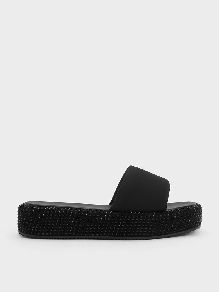 Sandal Flatform Crystal-Embellished Nylon, Black, hi-res