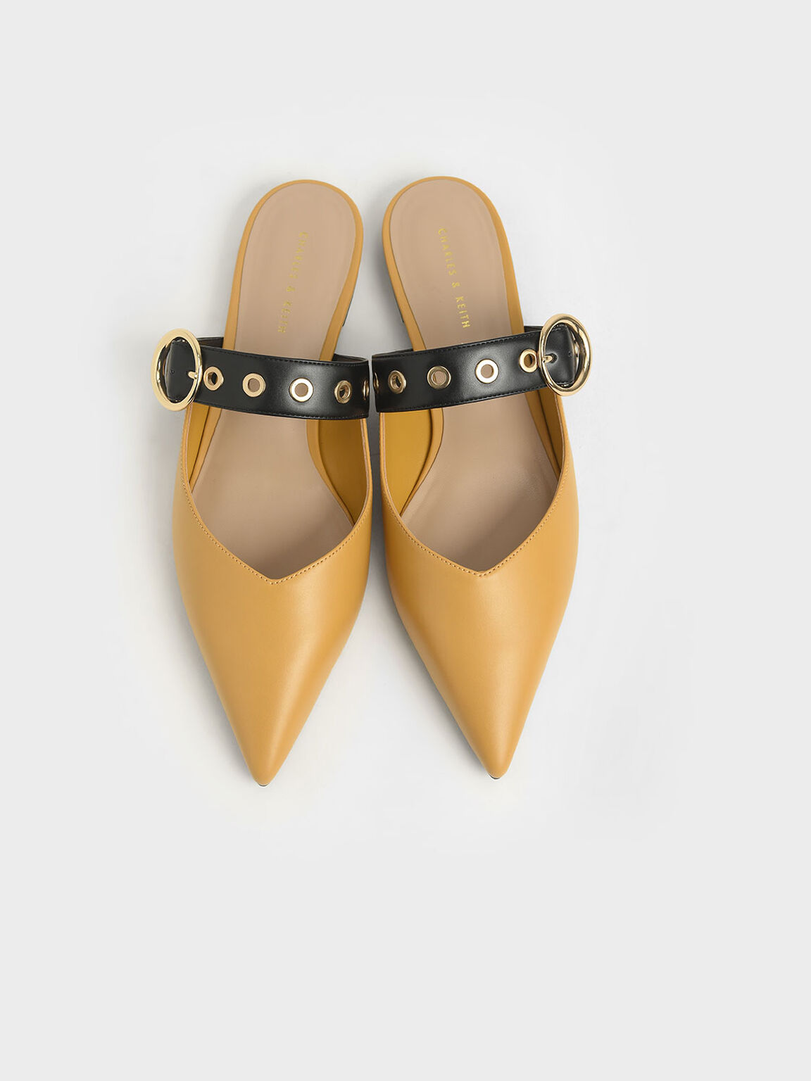 Sepatu Eyelet-Embellished Mules, Yellow, hi-res