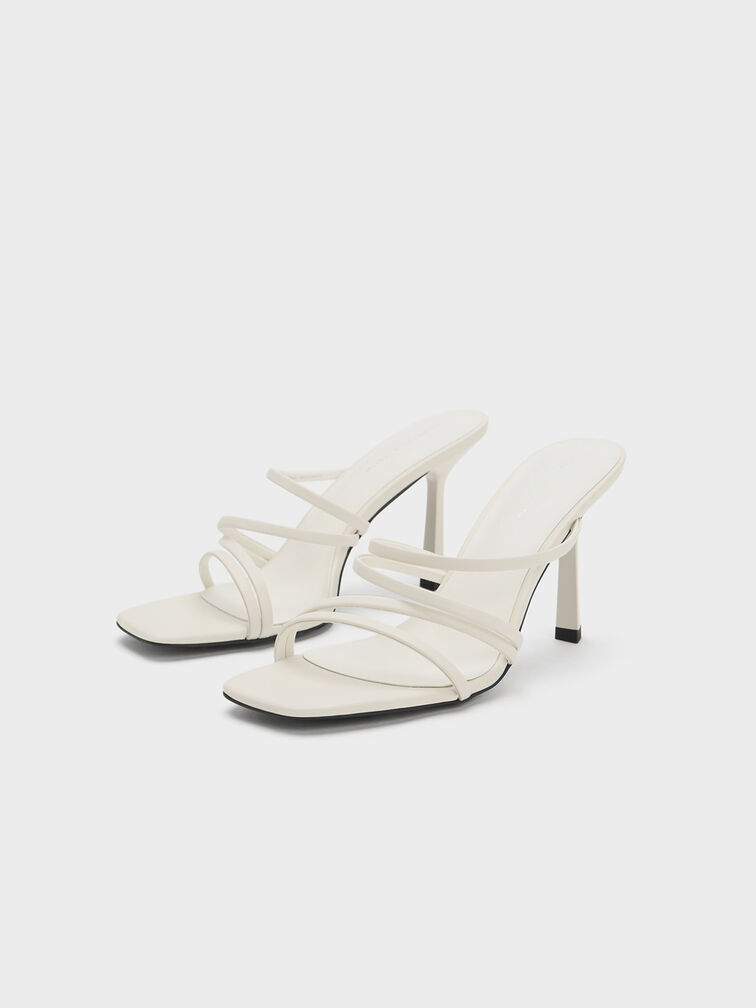 Sepatu Heeled Mules Asymmetric Square-Toe, Cream, hi-res
