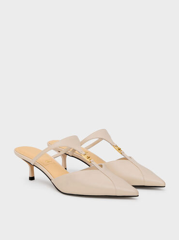 Leather T-Bar Pointed Kitten Heels, Oat, hi-res