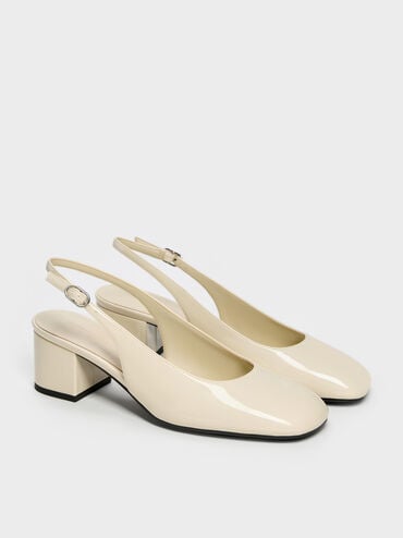 Sepatu Pumps Slingback Danni Patent, Chalk, hi-res