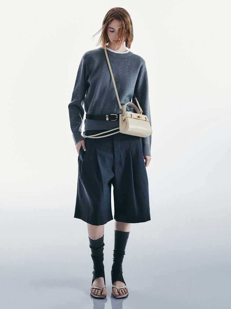 Aubrielle Croc-Effect Top Handle Bag, Ivory, hi-res