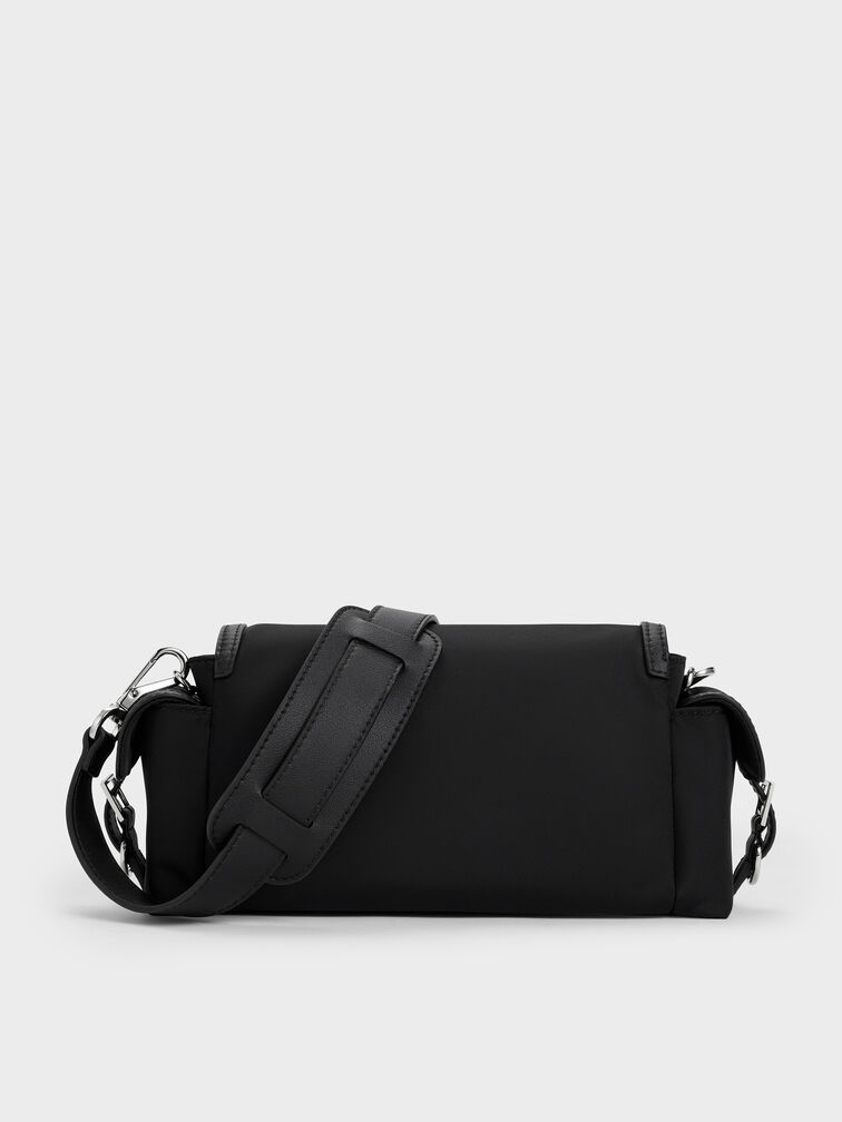 Tas Selempang Buckled Levy Nilon, Noir, hi-res