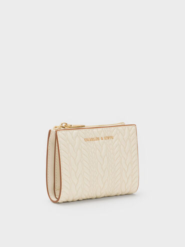 Dompet Top-Zip Apolline Textured, Cream, hi-res