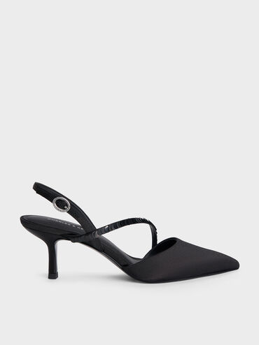 Sepatu Pumps Slingback Sequinned Briella, Black Textured, hi-res