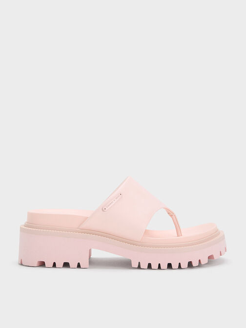 Sandal Thong Padded Ridged-Sole, Light Pink, hi-res