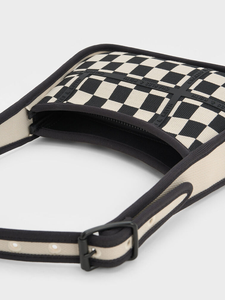 Tas Bahu Avenue Checkered Trapeze, Black Textured, hi-res