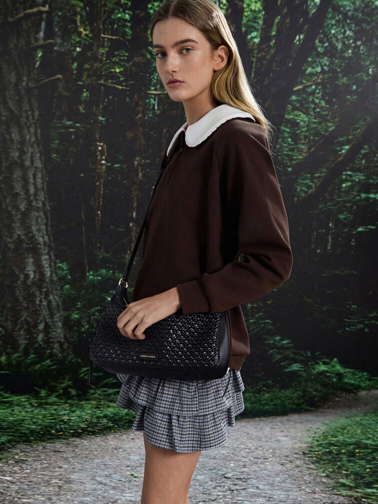 Tas Bahu Woven Calla, Black, hi-res