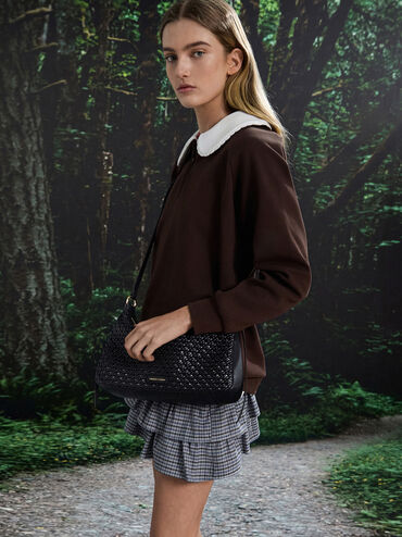 Tas Bahu Woven Calla, Black, hi-res