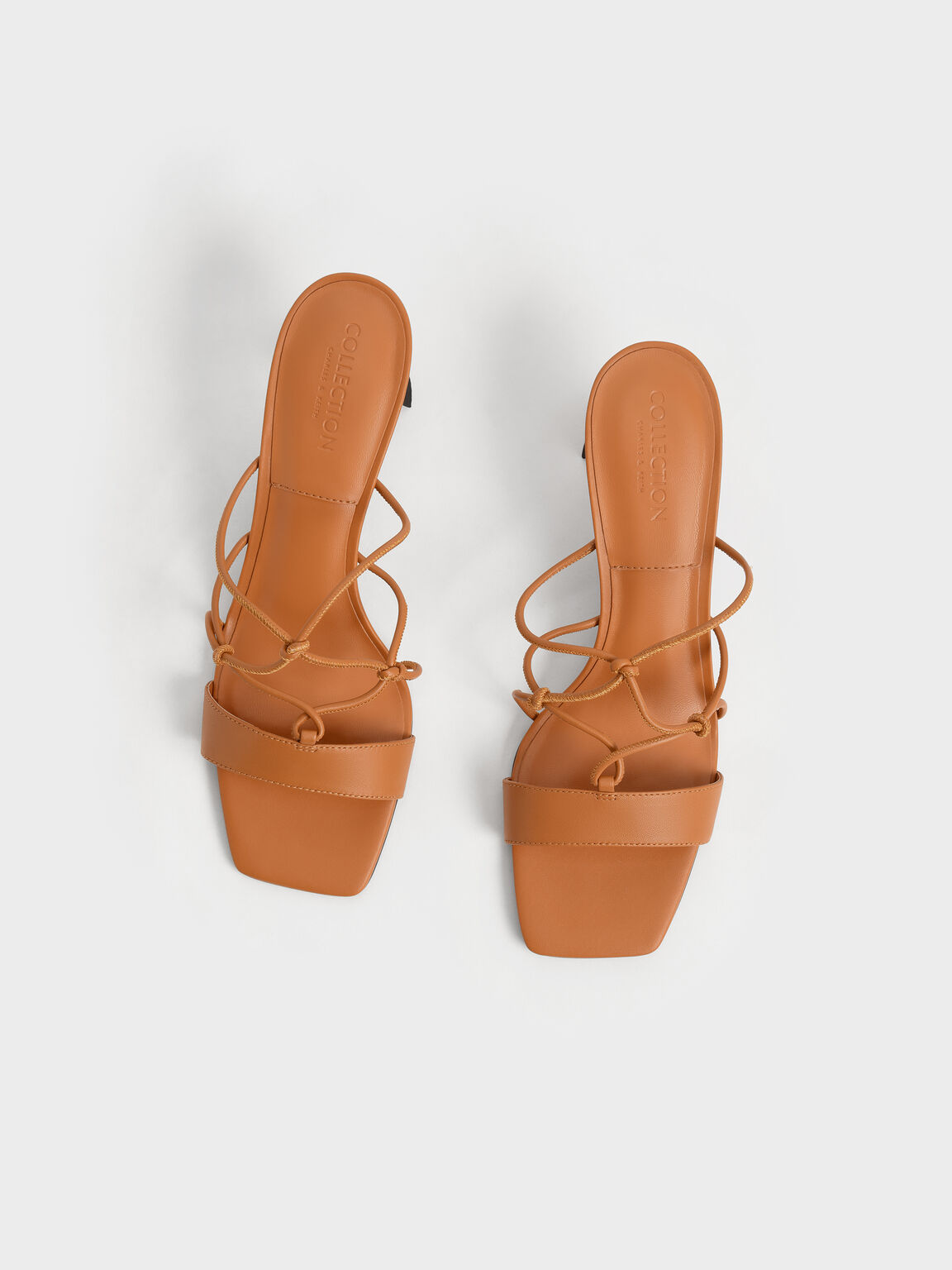 Sandal Sculptural Heel Strappy Leather, Orange, hi-res