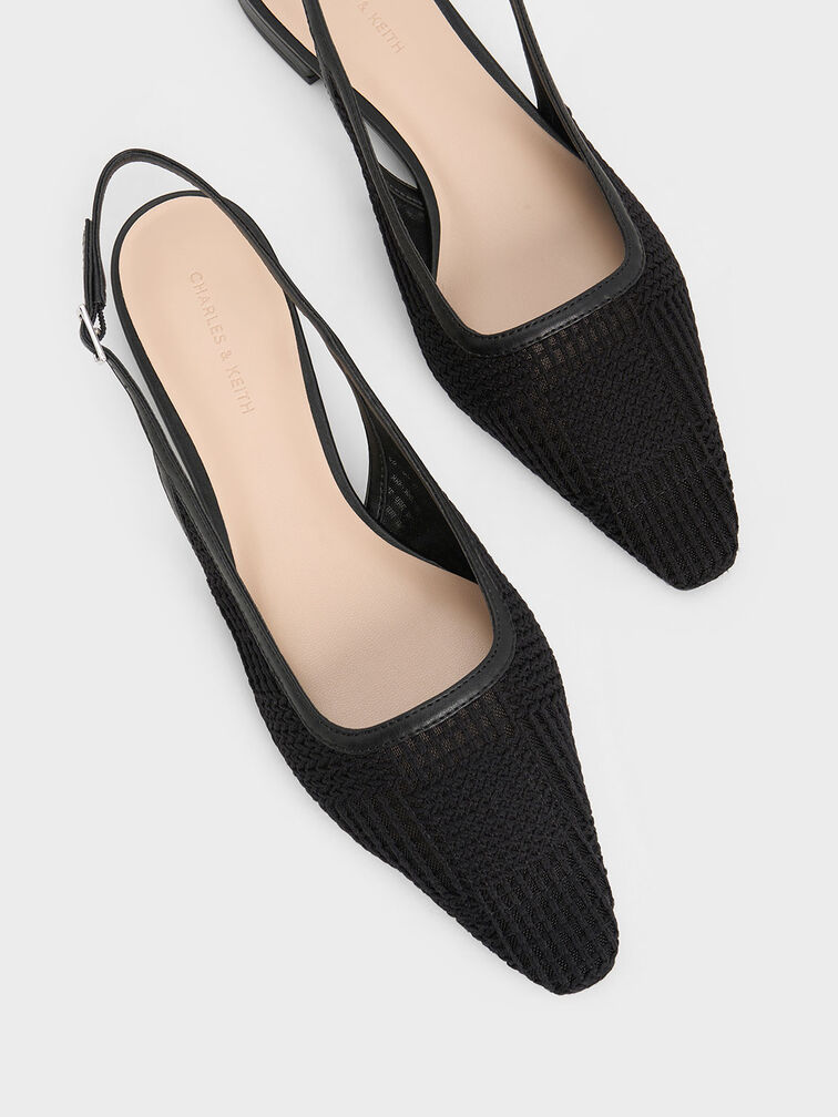 Sepatu Slingback Mesh Woven, Black Textured, hi-res