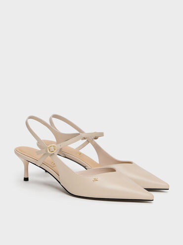 Leather Buckle-Strap Kitten Heels, Oat, hi-res