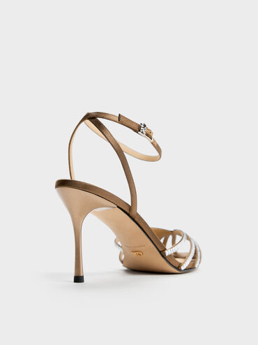 Jaylene Gem Peep-Toe Stiletto Sandals, Brown, hi-res