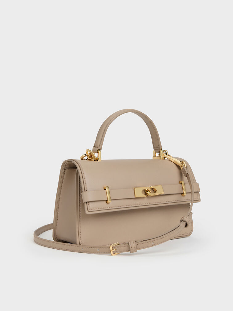 Tas Top Handle Belted Arlet, Taupe, hi-res