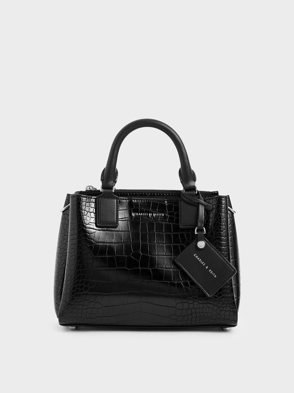 Croc-Effect Structured Bag, Black, hi-res