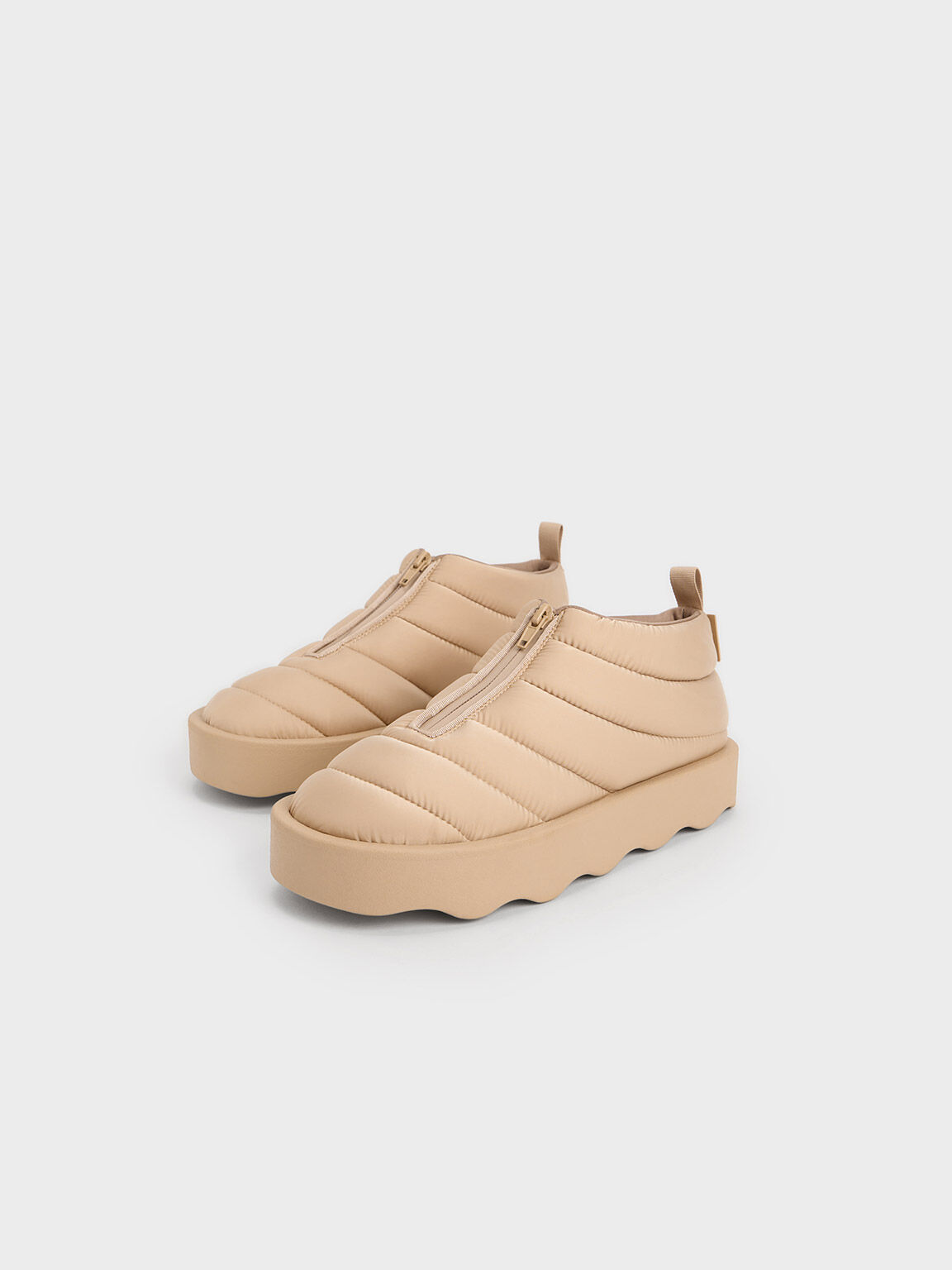 Puffy Nylon Panelled Sneakers, Nude, hi-res