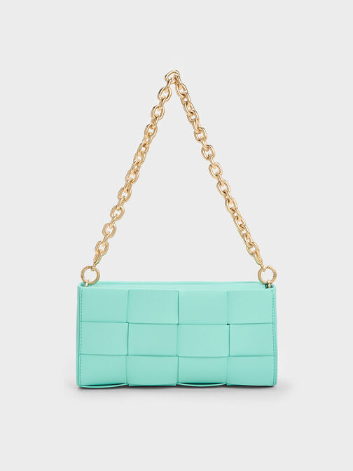 Woven Chain-Handle Bag, Mint Green, hi-res