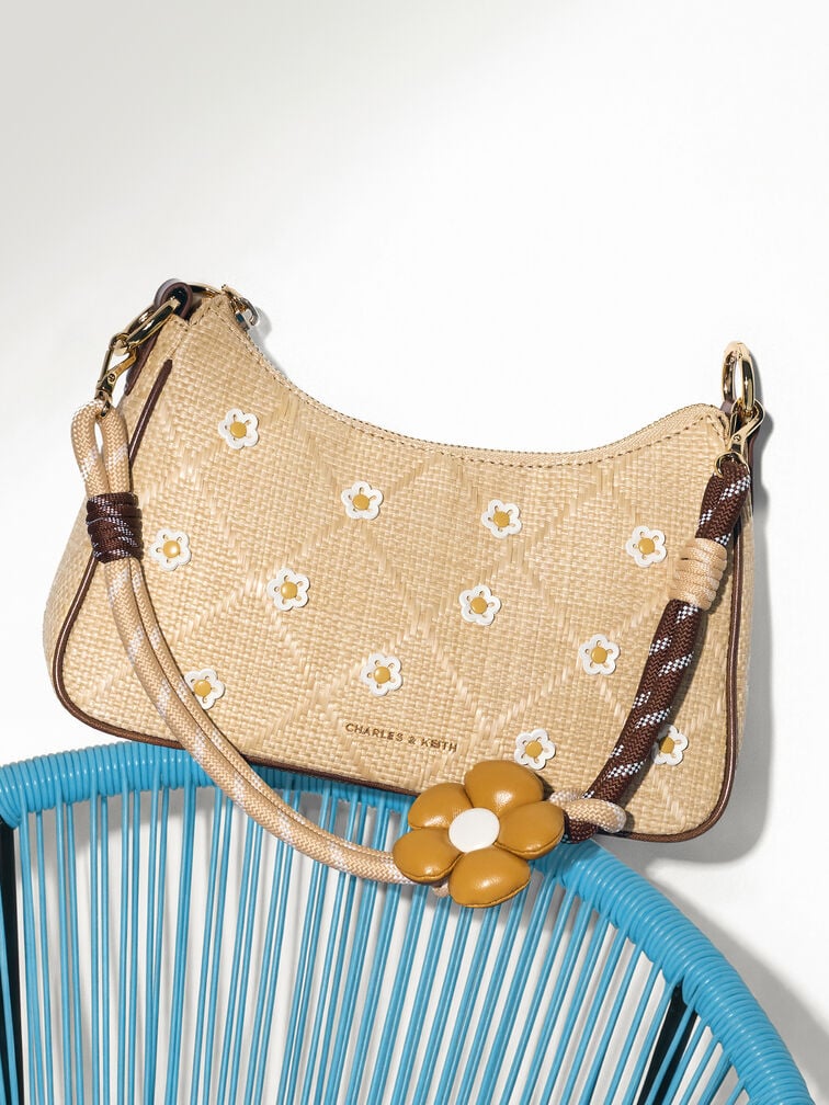 Tas Selempang Flower Philomena Raffia, Beige, hi-res