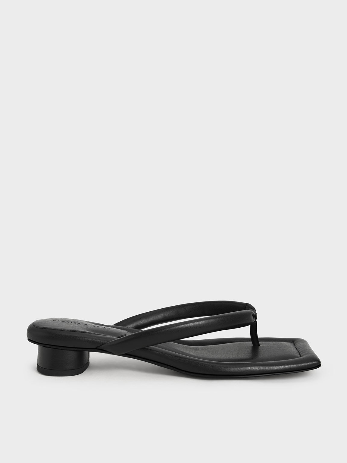 Asymmetric-Toe Puffy Thong Sandals, Black, hi-res