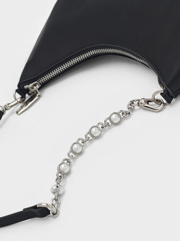 Dion Satin Chain-Handle Asymmetric Shoulder Bag, Noir, hi-res