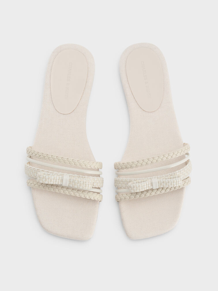 Sandal Slide Woven-Bow Kaleen, Chalk, hi-res