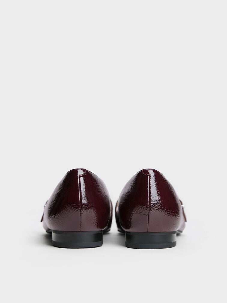 Crinkle-Effect Pointed Ballet Flats, Burgundy, hi-res