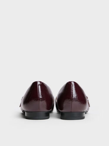 Crinkle-Effect Pointed Ballet Flats, Burgundy, hi-res