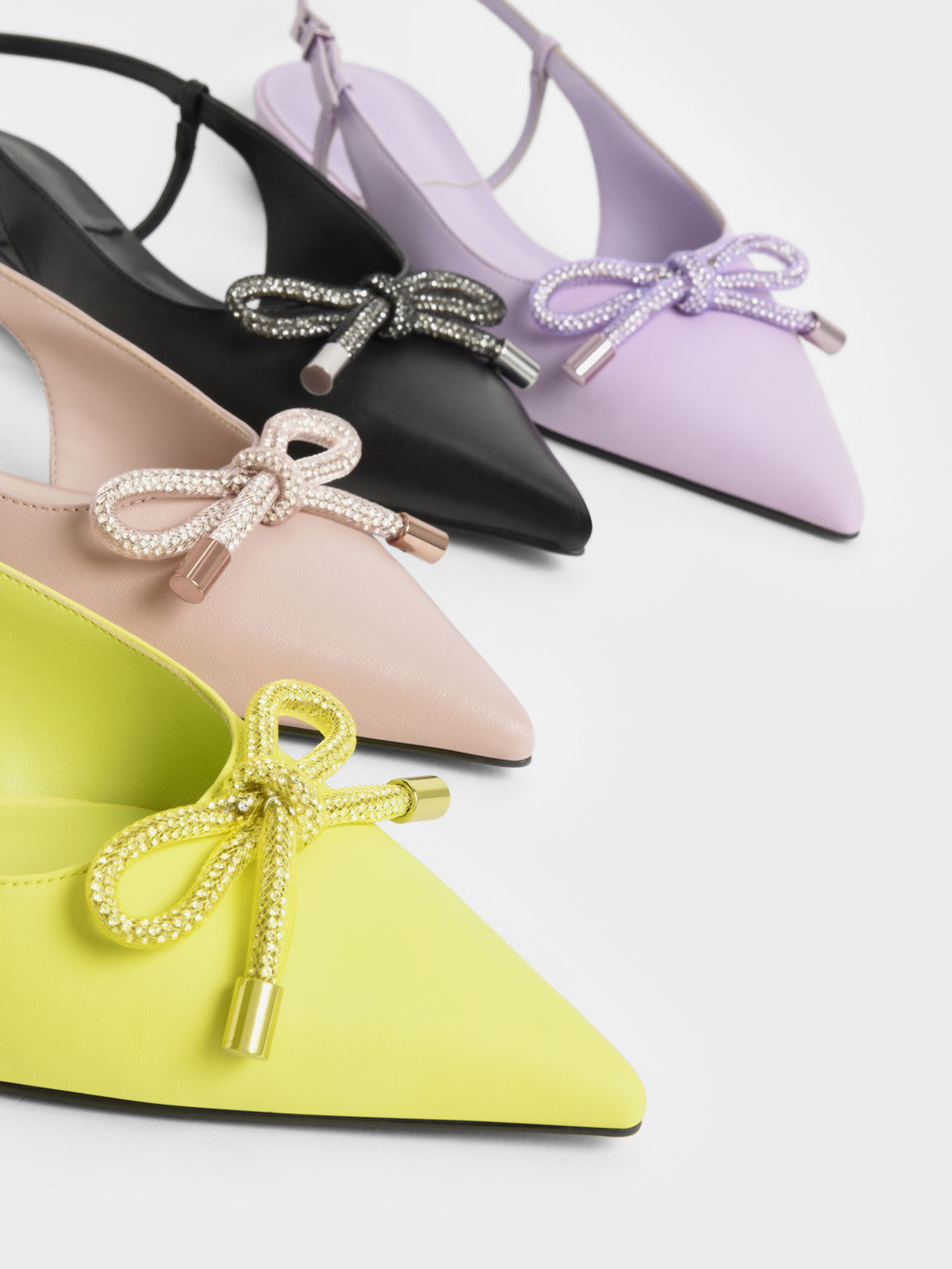 Sepatu Flats Gem-Embellished Bow-Tie Slingback, Nude, hi-res