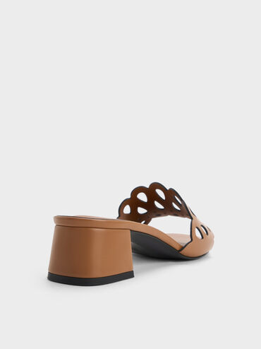 Sepatu Mules Block-Heel Cut-Out, Cognac, hi-res