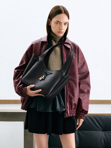 Mila Metallic-Knot Drawstring Tote Bag, Black, hi-res