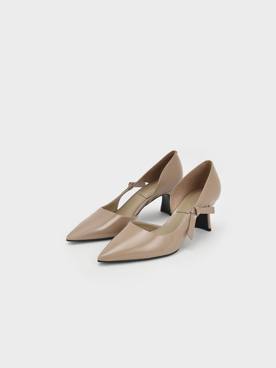 Patent Leather Bow-Tie Half D'Orsay Pumps, Taupe, hi-res