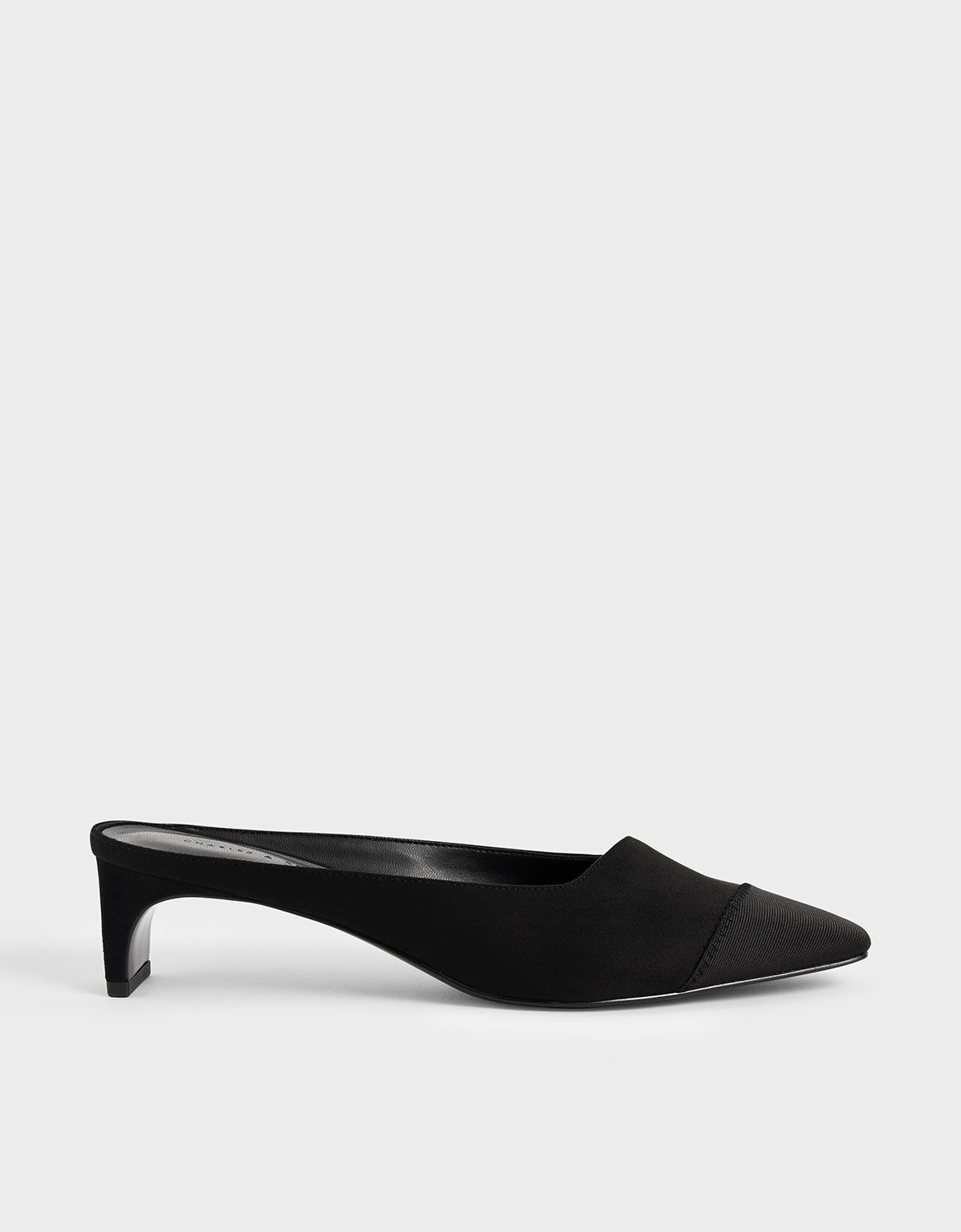 Black Textured Kitten Heel Mules 
