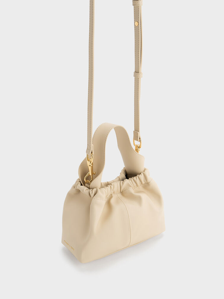 Tas Chain-Handle Ruched Slouchy Ally, Beige, hi-res