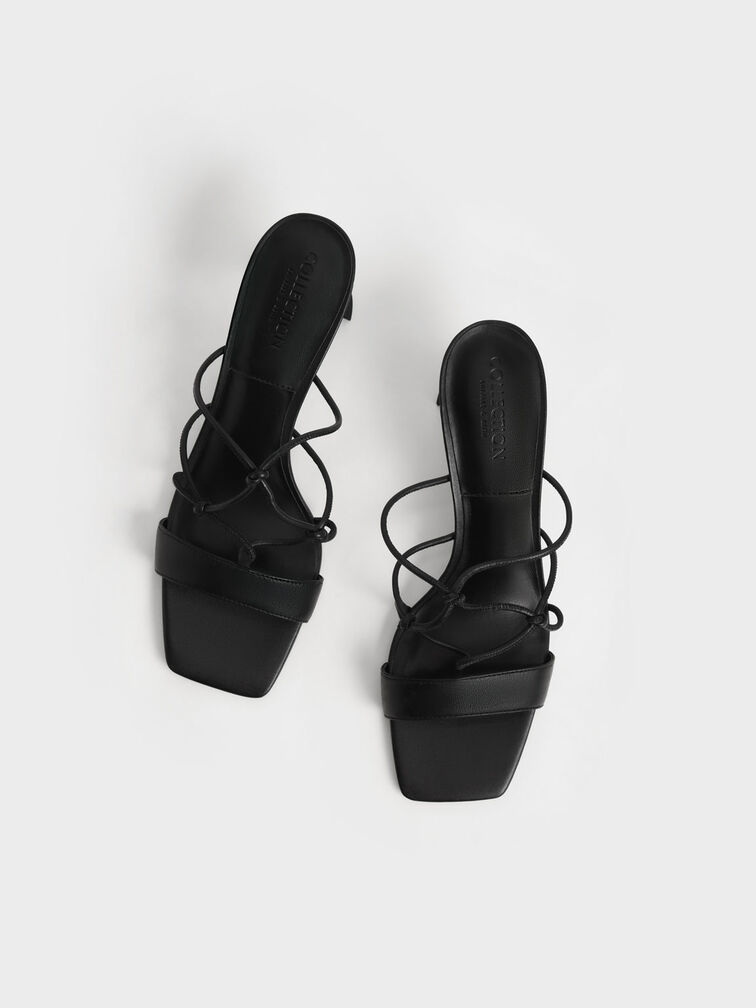 Sandal Sculptural Heel Strappy Leather, Black, hi-res