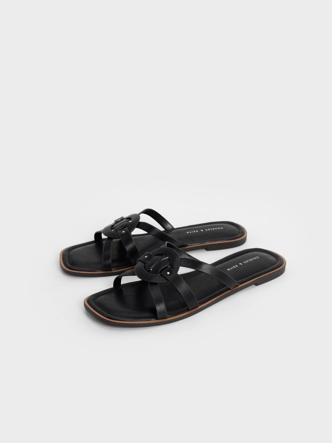Sepatu Flats Ring Detail Strappy, Black, hi-res