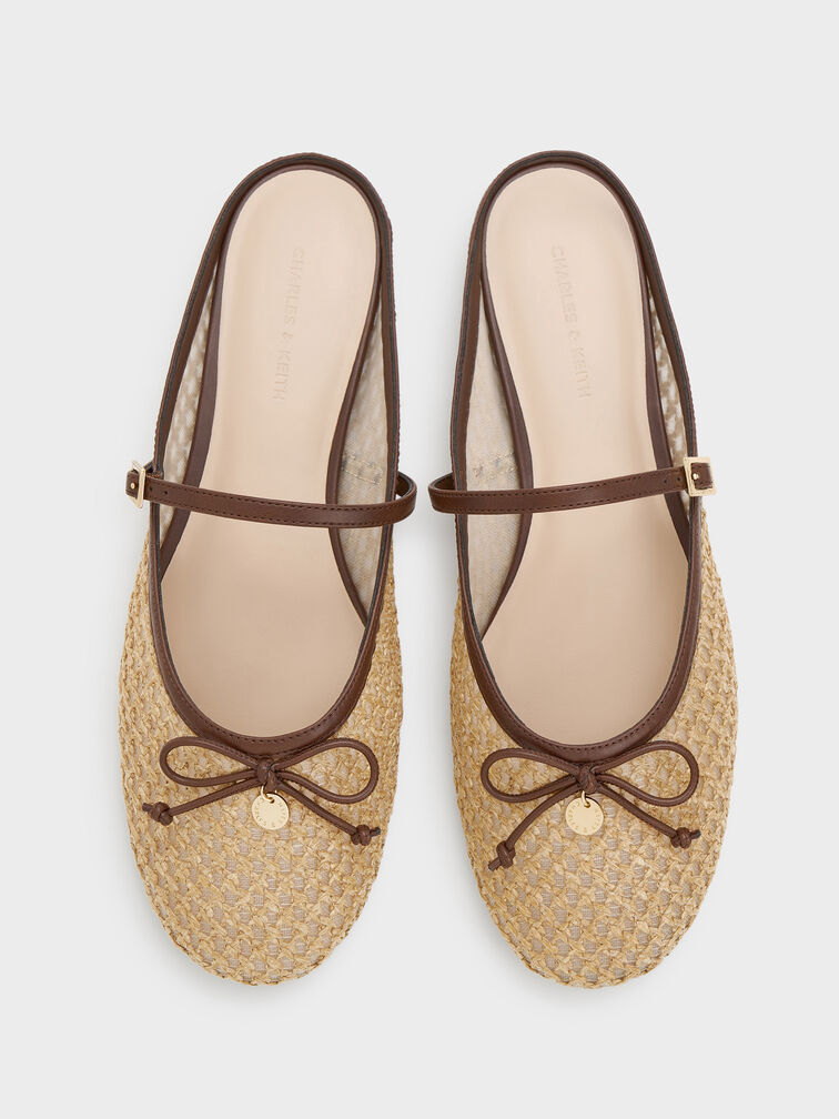 Raffia Bow Mary Jane Mules, Dark Brown Textured, hi-res